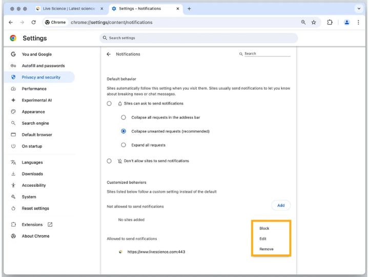 Disable notifications